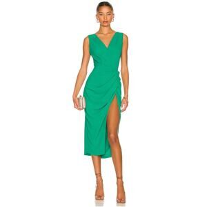Amanda Uprichard Green Wrap Midi Dress with High Slit